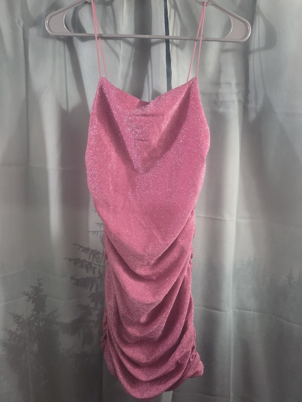 Sparkle Pink Ruched Mini Dress